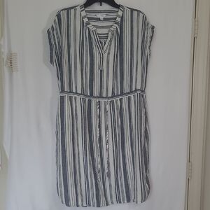 Time and Tru Navy and White Striped Midi Dress with Tie Waist
